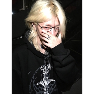 亚文化暗黑系薄款连帽摇滚朋克宽松外套刺青印花上衣女图片