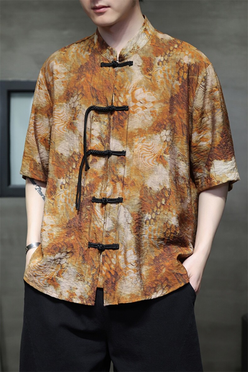新中式提花风潮T恤短袖民族服饰盆扣汉服时尚唐装T2411-P58,男装T恤,电商A227
