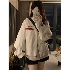 W195-P68白色立领短款皮衣外套男痞帅机车服美式飞行员夹克，男装夹克，星座215-1