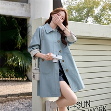 风衣女2026春新款宽松显瘦气质时尚中长款韩系单排扣洋气风衣外套，女装风衣，冬木谷雨