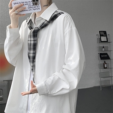 CS1156-特P38控68领巾小众设计感宽松大码衬衫男长袖衬衫外套，男装衬衫，电商A059