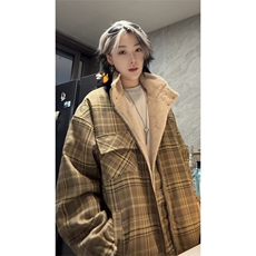 冬季加厚保暖棉服格子棉衣美式情侣两面穿羊羔毛外套男MY56-P135，男装棉衣，电商B295