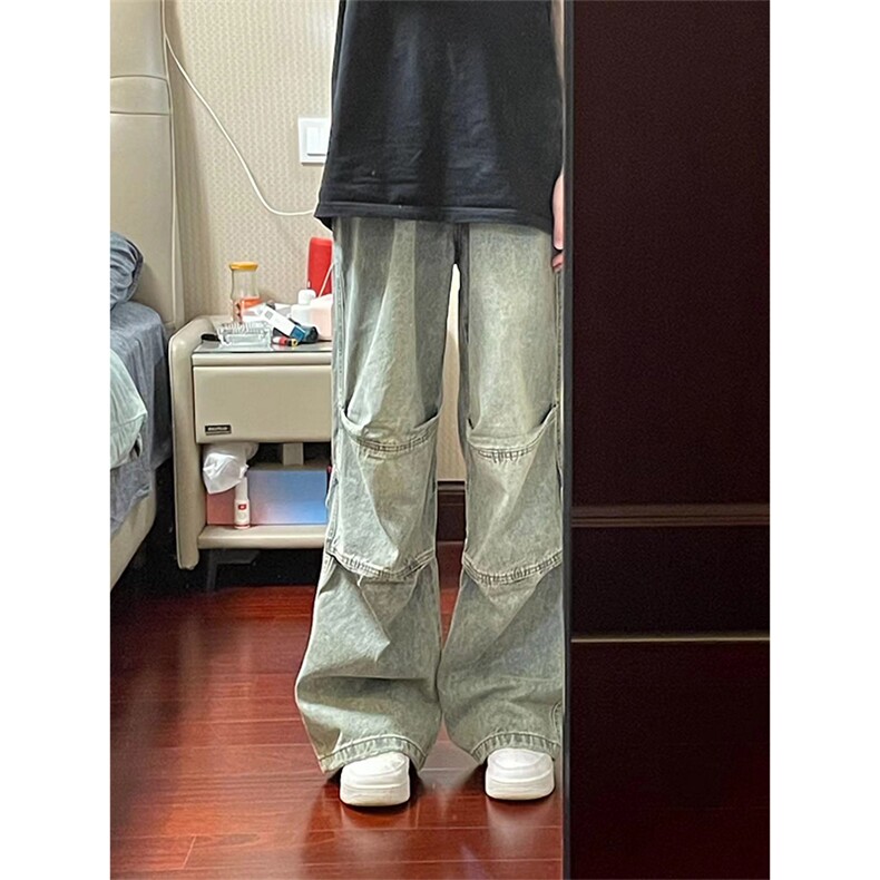 【有货】美式复古牛仔裤男宽松直筒阔腿裤设计感NZ09WW-特P55,男装牛仔裤,星座1007（原301D）