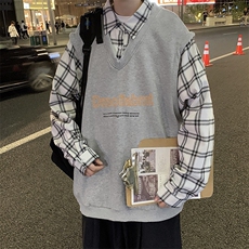 假两件男装格子新品拼接polo领卫衣春上衣服外套现货W385-P42，男装卫衣，星座512-2