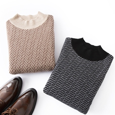 时尚男士半高领长袖羊毛衫秋季新款经典芝麻点图案设计舒适保暖，男装羊毛衫，端硕羊绒