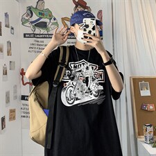 2021港风圆领青春休闲大码运动日系原宿潮流男士短袖宽松7803F35，男装T恤，星座227-7