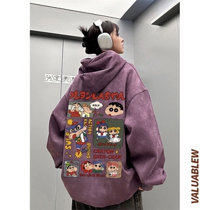 麂皮绒连帽卫衣 直播品质重磅400克蜡笔小新印花JL7102-P45控78图片