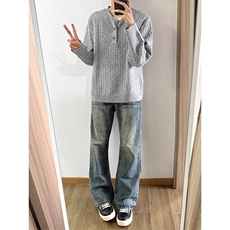 高级感慵懒风亨利领毛衣男士韩系冷淡风休闲潮流针织衫MY469，男装针织衫/毛衣，星座516A