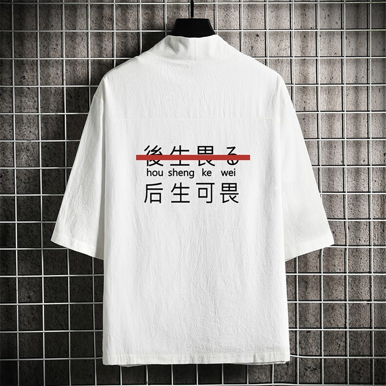 HF59028-P40风汉服男开衫外套七分袖道袍网格挂拍,男装民族服装,电商A040A
