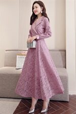 连衣裙2021春季新款百搭修身花色西装领蕾丝长裙镂空淑女，女装连衣裙，瑶迪依秀