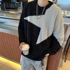 美式新款五角星拼接棉衣潮牌宽松休闲简约百搭针织衫，男装针织衫/毛衣，星座410-7