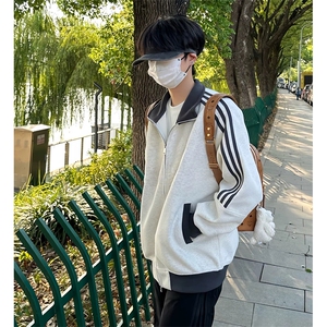 抖音得物高品质 美式高街重磅结构设计拼接织带立领卫衣外套 CM42图片