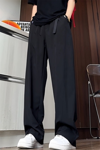 K5045/特P30夏季透气卡扣腰带垂感冰丝裤男裤阔腿休闲裤纯色长裤图片