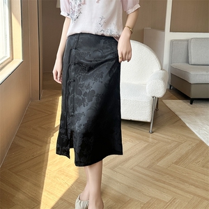 真丝半身裙夏季高腰裙子新中式开衩马面裙图片