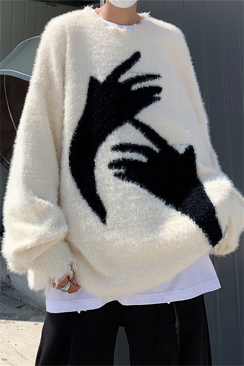 原创设计潮牌美式抽破洞男女秋冬季慵懒风宽松情侣装针织衫毛衣,男装针织衫/毛衣,星座505-2（原电商A260-1)