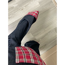 【有货】美式格子拼接卷边牛仔裤男女阔腿裤子NZ011CC-特P48，男装牛仔裤，星座1007（原301D）