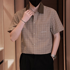 大货格子短袖衬衫男夏季2025新款痞帅高级感衬衣C317-C802-P50，男装衬衫，电商C317