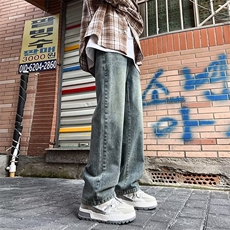 美式牛仔裤男韩版潮流染黄泥高街2024冬季ins直筒长裤RK1306-P51，男装牛仔裤，星座412-3