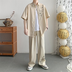 夏季衬衫套装风裤子短袖上衣A061-EA50282-p80-聚酯纤维，男装衬衫，电商A061