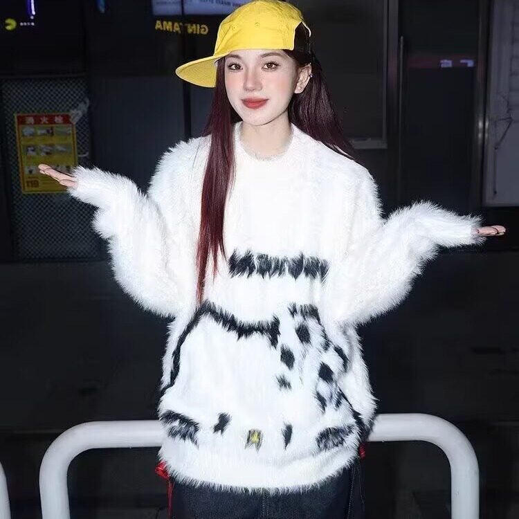 秋冬新款宽松美式复古设计感圆领毛衣美式男慵懒风休闲百搭针织衫,男装针织衫/毛衣,星座506A