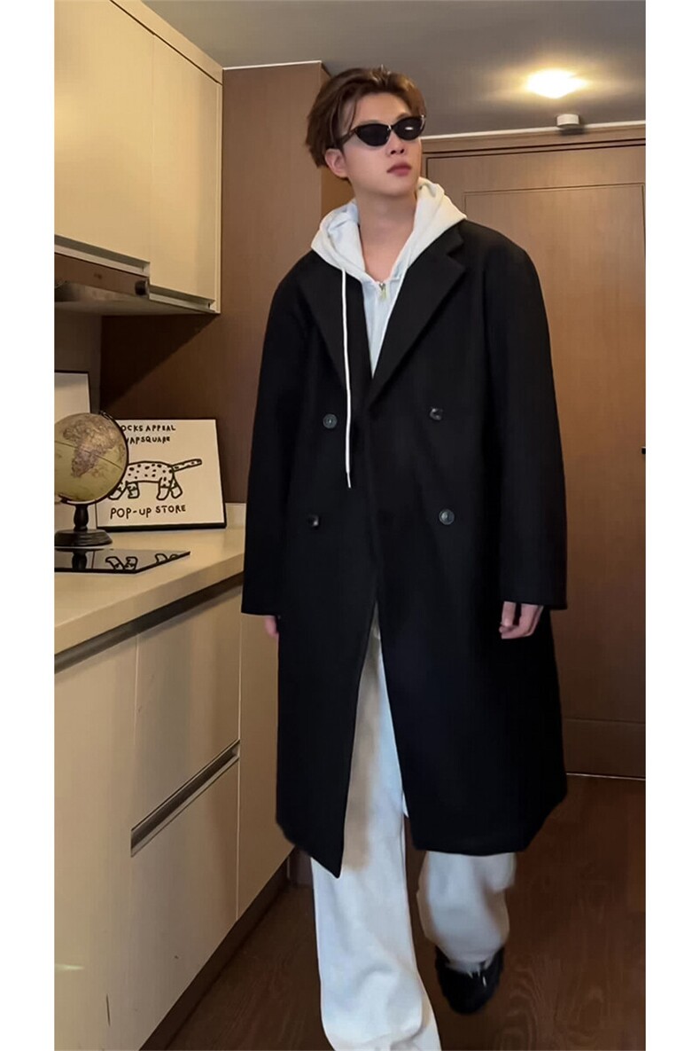秋冬毛呢长款外套D5567-TP115168韩系情侣高级感休闲大衣男,女装短外套,电商A102