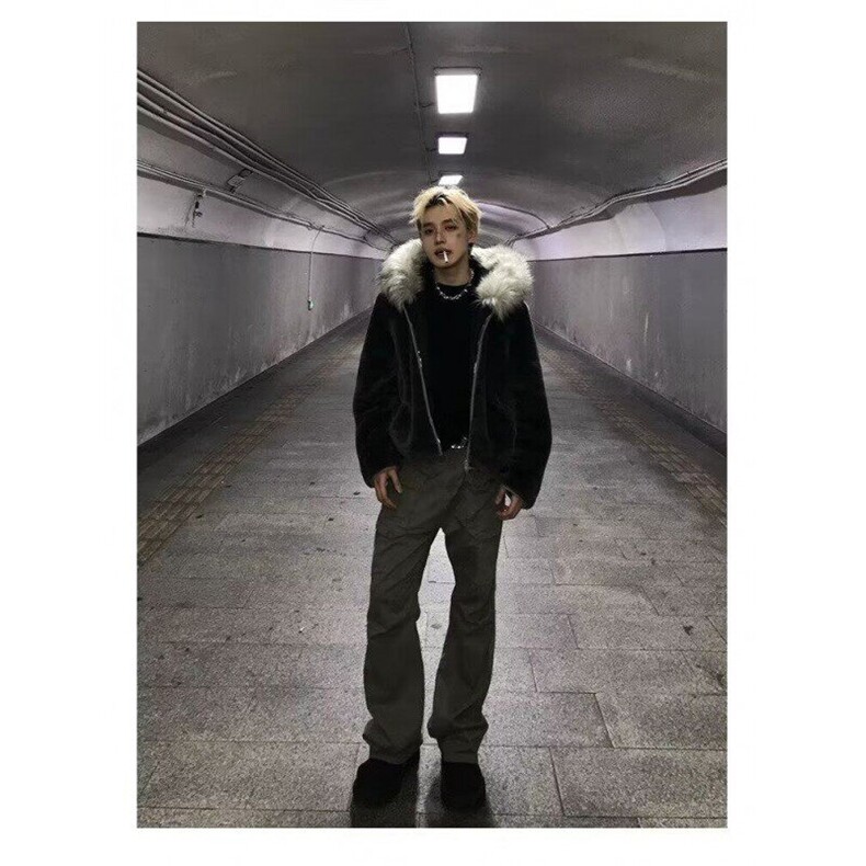 美式vibe风多口袋褶皱工装牛仔裤男潮牌高街小众设计感休闲裤子,男装休闲裤,星座506A