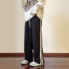 条纹休闲裤情侣百搭卫裤阔脚直筒裤男宽松运动裤AK072-P32加绒40，男装休闲裤，星座1008