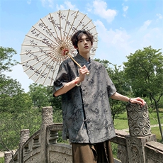 新款2新中式风4夏季竹叶提花短袖上衣CS35-P65控88，男装T恤，电商A021