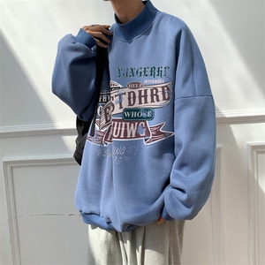 加绒加厚高领卫衣机车印花落肩袖情侣款打底衫  XZ514-2-G85-P48图片