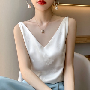 真丝吊带背心女内搭西装白色黑色打底绸缎面桑蚕丝醋酸上衣夏v领图片