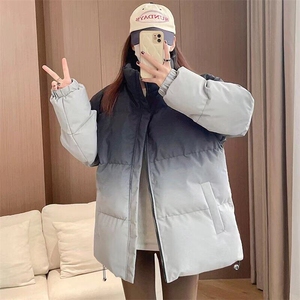 时尚立领渐变色宽松防寒服保暖女2024冬季新款减龄百搭外套潮图片