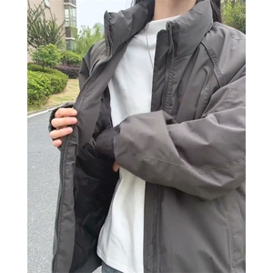 现货美式高街休闲夹克冬季三防立领纯色户外工装加厚棉服外套图片