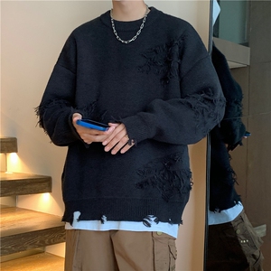 秋冬情侣款新款针织衫圆领毛衣男装港风宽松外套X5597-P85限108图片