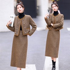 【bao款现货】2024冬季新款小香风气质羽绒服两件套撞色+羽绒内胆，女装套装/套裙，兰菲阁