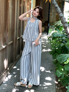 休闲气质条纹背心阔腿裤套装女夏2025新款两件套爆款高级感超好看图片