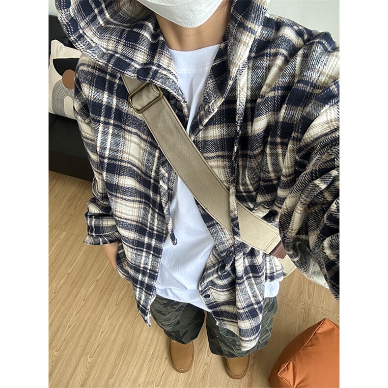 380G磨毛秋冬新款格纹连帽衬衫加厚磨毛格子外套CS328-P48,男装衬衫,星座301C-5