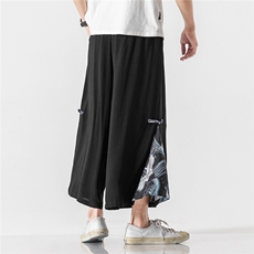 夏季大码风棉麻宽松休闲改良盘扣汉服阔腿裤潮情侣K110/P70，男装民族服装，电商A221A