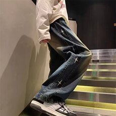 N44-P41水洗刺绣星星牛仔裤男2025新款秋季美式高街复古，男装牛仔裤，电商B323A