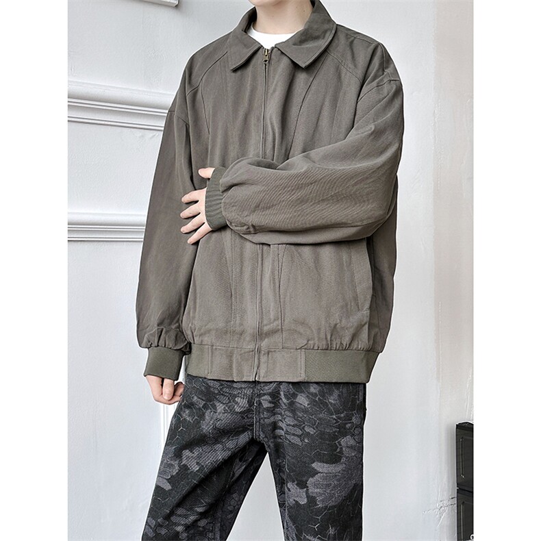 JK010-P85纯色翻领夹克工装男2025新款春秋季百搭宽松简约休闲,男装夹克,电商A178