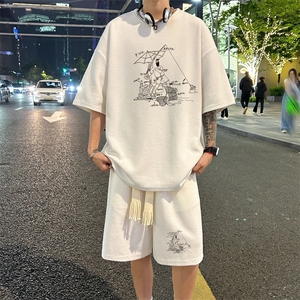 套装！华夫格套装短袖T恤短裤男 HTZ533-特p：38图片