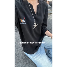 XZ809A/SYR07/特P19/控38肌理感腊肠狗绣花V领长T恤卫衣，男装T恤，星座809A(原222-1)