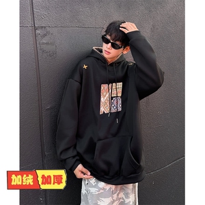 加绒加厚冬款男连帽卫衣图案刺绣保暖棉袄外套WY123 P55图片