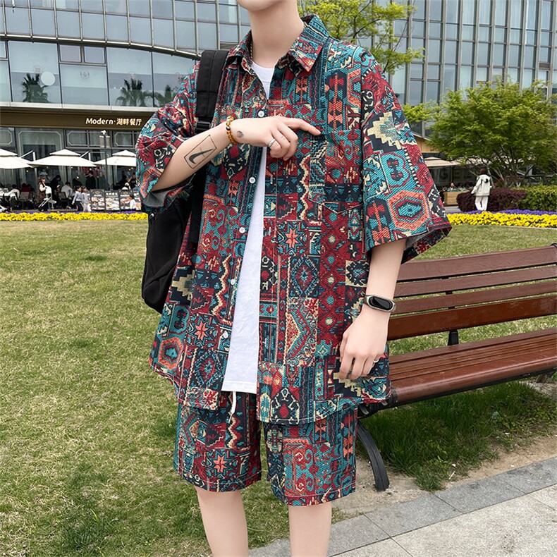 夏季海边沙滩男女同款休闲套装潮牌宽松大码XZ102B-1-TZ2560P55,男装休闲套装,星座102B-1