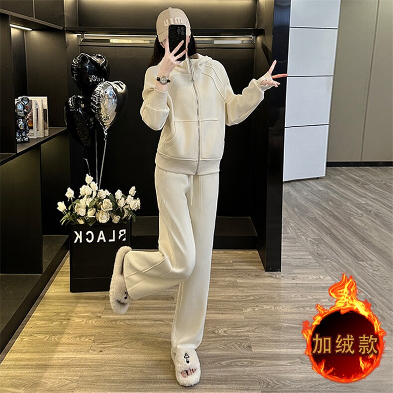 秋冬新款加绒套装女韩版宽松显瘦休闲运动服两件套,女装套装/套裙,江南