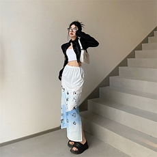 春夏新款复古小众风书法半身裙开叉中长款个性显瘦裙子女，男装休闲裤，星座716-2