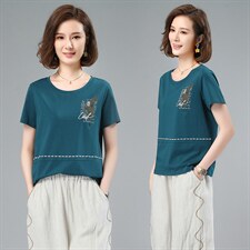 圆领短袖时尚气质T恤韩版优雅潮流2021年夏季，女装T恤，小林双子