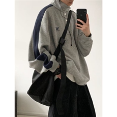 A03-P32灰色拼接立领卫衣男秋冬款潮牌无帽美式复古重磅撞色，男装卫衣，电商B323A