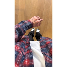 现货复古晕染格子长袖衬衫女高级感慵懒风外套男C19-P50控78，男装衬衫，星座205-5