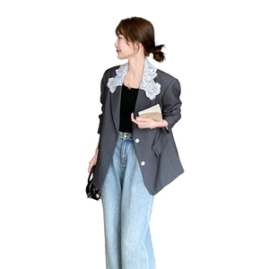 通勤灰色短款西服上衣女春秋2025超火好看高级感小众职业西装外套图片
