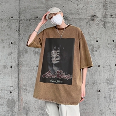 B239-1083-P38美式做旧个性人像宽松落肩袖青少年宽松短袖T恤男，男装T恤，星座514-2(原B239)